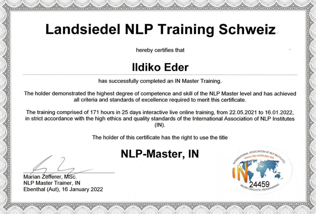 Zertifikat NLP Master Landsiedel NLP Training